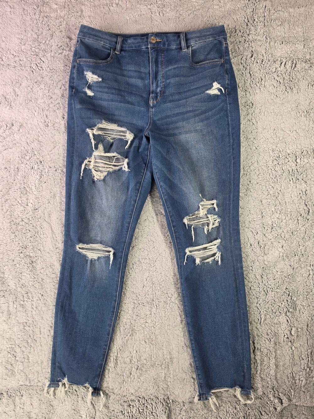 American Eagle Curvy Hi Rise Jegging Crop Jeans Raw Chewed Distressed 14 Long